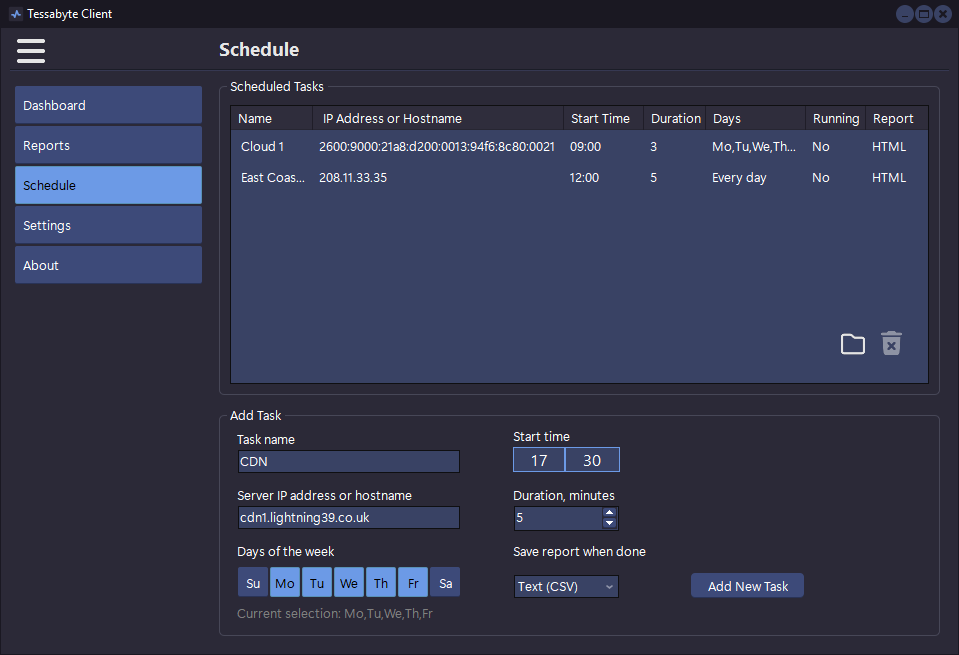 Throughput test task scheduling